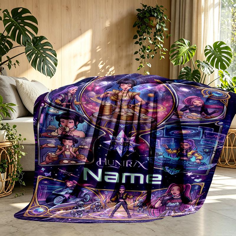 Custom Name Personalized Kpop Demon Hunter Print Blanket, Home Decor, Bedroom, Sofa, Camping, Couch, Gifts for Birthday Christmas