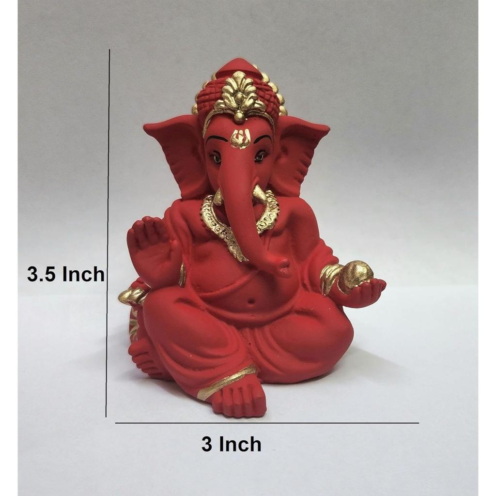 Terracotta Red Gaddi Ganesha for Car Dashboard Home Decor Gifting Diwali Birthday Festivals