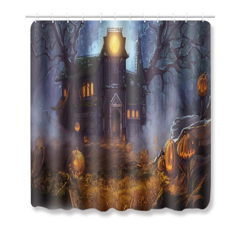 Halloween Shower Curtain Floor Mat Combination Four-Piece Set Kitchen Absorbent Non-Slip Carpet Bedroom Door Mat