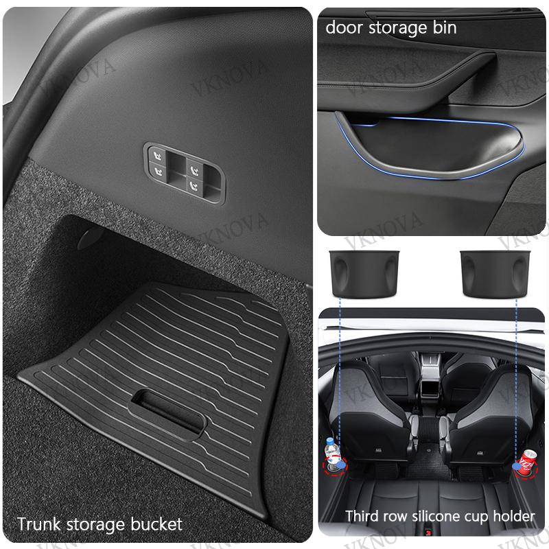 For New Tesla Model YL 2026 Door Side Storage Box Full-Cover Front And Rear Interior Storage Box Car Trunk Trash Can Cup Holder