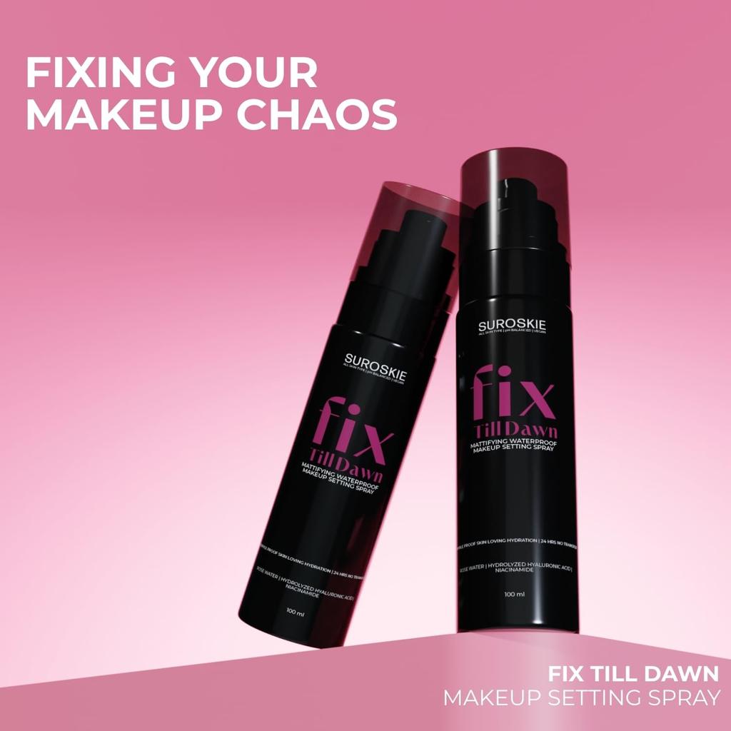 Suroskis Fix Till Dawn Фиксатор макияжа 100 мл | Спрей для стойкости макияжа с матовым финишем | Ниацинамид и Гиалуроновая кислота | Держится до 15 часов | Не