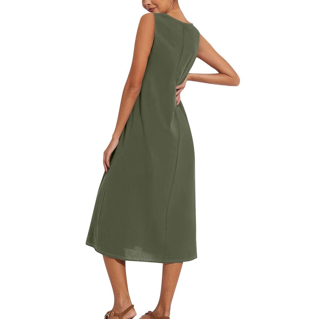 Женское модное летнее однотонное свободное платье без рукавов свободного кроя средней длины