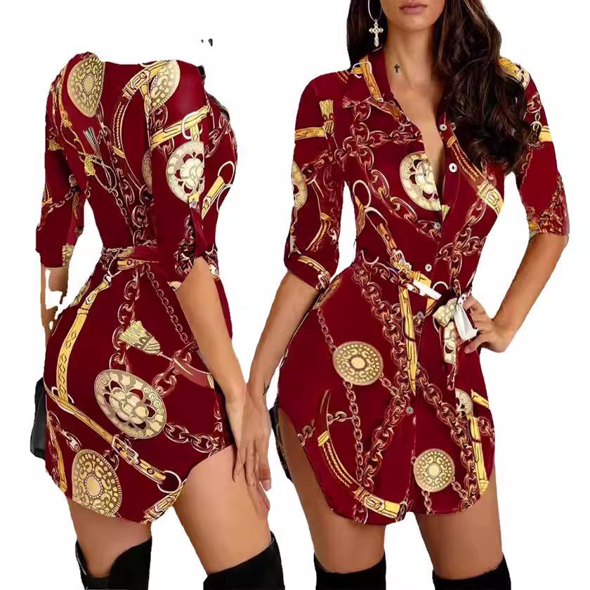 Юбка с золотой цепочкой и принтом в европейском и американском стиле «бабочка»: 2025 Новое модное сексуальное короткое платье осень/зима