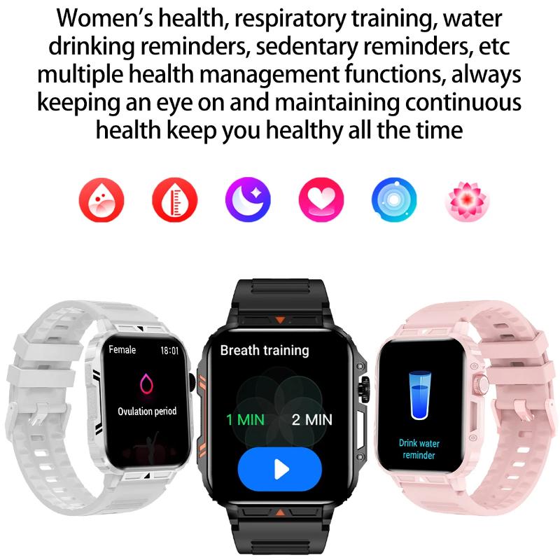 2025 Новые военные мужские умные часы Монитор здоровья Bluetooth-звонок Смарт-часы Фитнес IP68 Водонепроницаемые спортивные часы для женщин