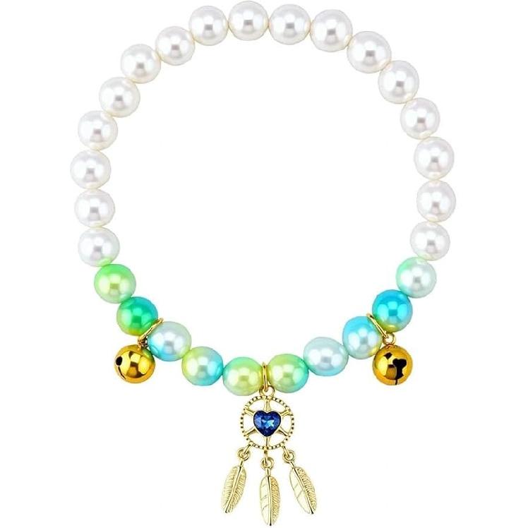 Pearl Cat Collar with Bell Rhinestones Teardrop Pet Necklace for Small Dog Colorful Pearls Elastic Charm Collar for Cats Puppy Wedding Party Dress