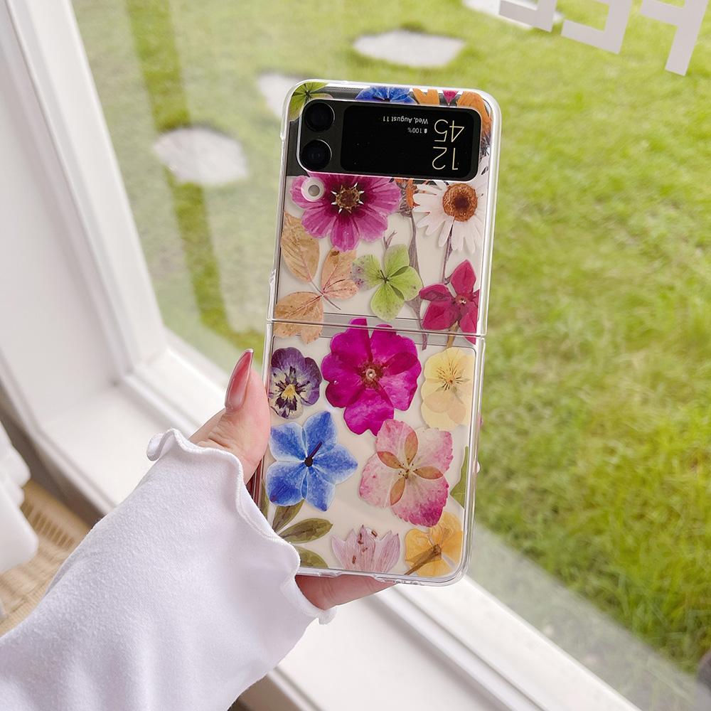 Милый чехол для телефона с цветочным рисунком в стиле ретро для Samsung Galaxy Z Flip 4 3 5g, прозрачный жесткий чехол для ПК