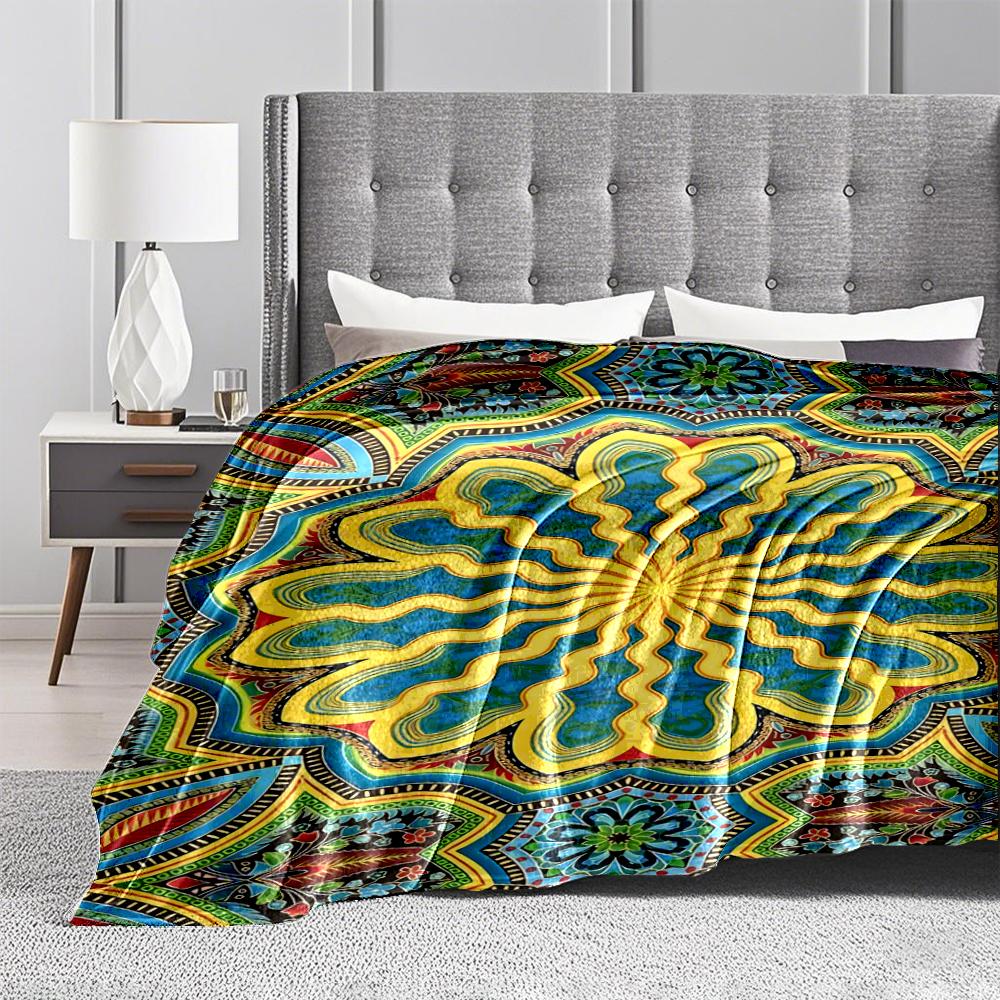Colorful Mandala Pattern blanket with Intricate Floral Design for   blanket, suitable for use in the bedroom, living room, on the sofa