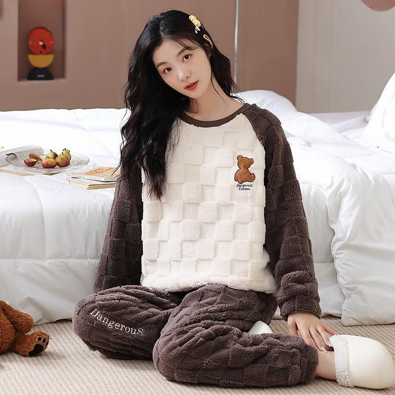 Женский зимний теплый пижамный комплект больших размеров, большая плюшевая пижама для девочек, повседневная пушистая пижама с длинным рукавом