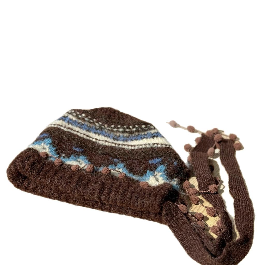 Новая вязаная шапка-бини в стиле Fair Isle для женщин, теплая балаклава для осени и зимы, с утолщенными ушами, шапка-баотоу.