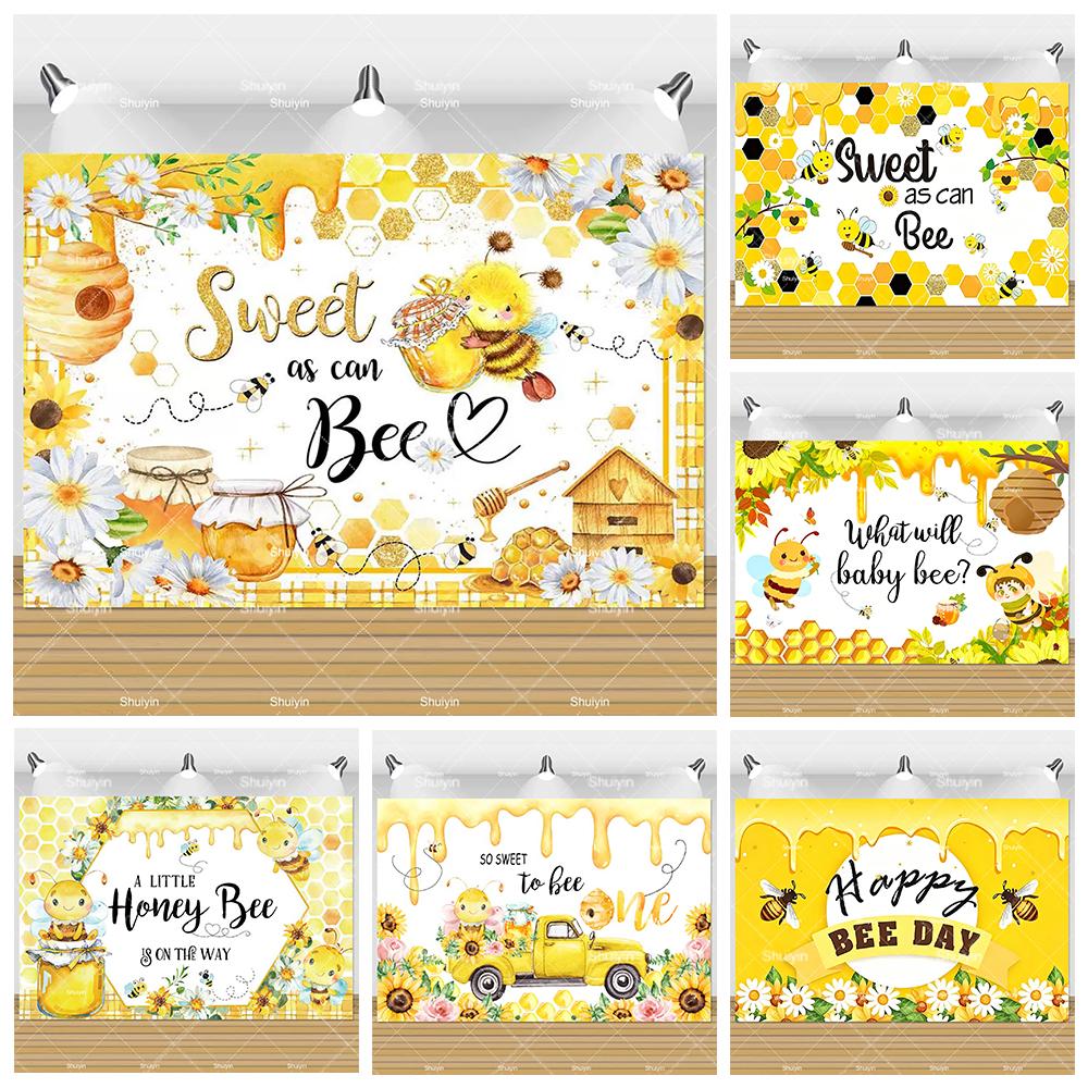 Cartoon Little Bee Backdrop Kids 1st Birthday Decorations Party Supplies Honey Girl Boy Gender Reveal Baby Shower Banner Props