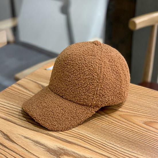 Plush Baseball Cap Autumn Winter Fuzzy Curved Brim Windproof Warm Solid Color UV Protection Men Women Adults Outdoor Sports Casual Ponytail Peaked Hat