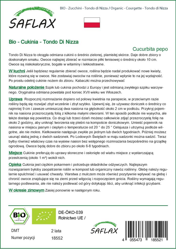 SAFLAX Garden in the Bag - Органический - Кабачок - Tondo di Nizza - 5 семян - С субстратом в подходящем пакете-стойке - Cucurbita pepo