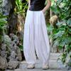 Johnature Women Spring Wide Leg Pants Solid Color Linen Elastic Waist Trouser Loose Patchwork Women Long Pants