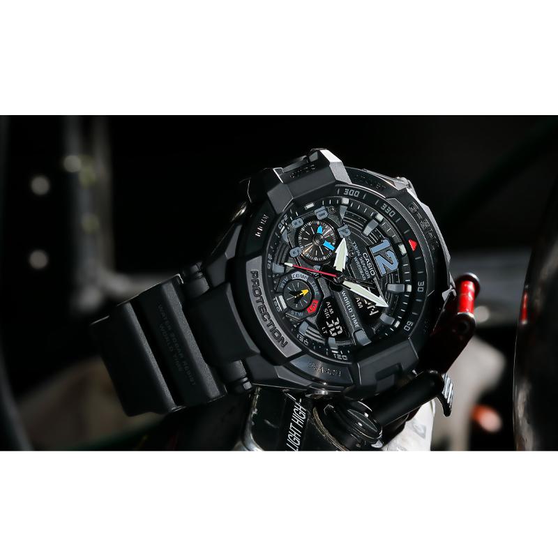 Casio G-Shock Серия Aviation Модные Ретро Классические Стрелочные Двойной Дисплей 3D Спортивные Водонепроницаемые Кварцевые Часы Мужские Часы Черные GA-1100-1A1