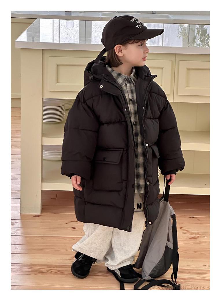 Children's Winter 2025 Mid-Length Down Coat - Thick, Warm Cotton Jacket for Boys and Girls