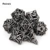 7 Pcs Silver Leaf Flower Metal Dice Hollow Metal Polyhedral Dice Set Suitable for Role-Playing RPG Board Game Card Game