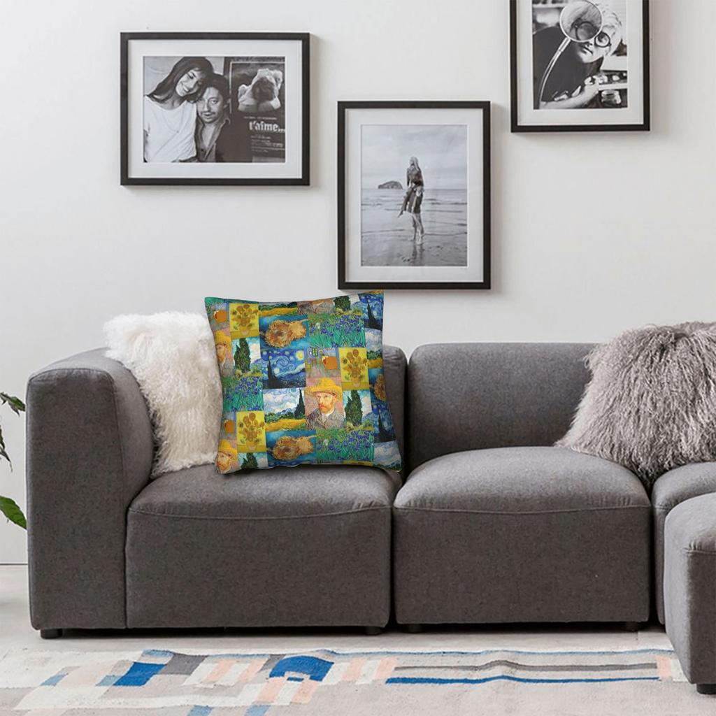Коллаж Ван Гога Масляная живопись Квадратные наволочки Полиэстер Дом Звездное небо Чехол для подушки Крутая декоративная наволочка 45*45