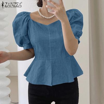 Женская повседневная блузка с круглым вырезом, рукавами-буфами, однотонная, свободного кроя