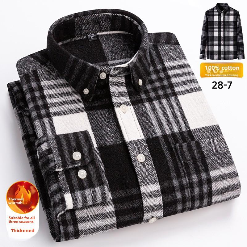 Мужская рубашка из чистого хлопка в клетку с длинным рукавом — модная, повседневная, универсальная