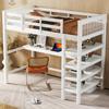 Loft Bed, 90 x 200, Children's Loft Bed with Storage Compartments and Under-bed Desk, Without Mattress, White