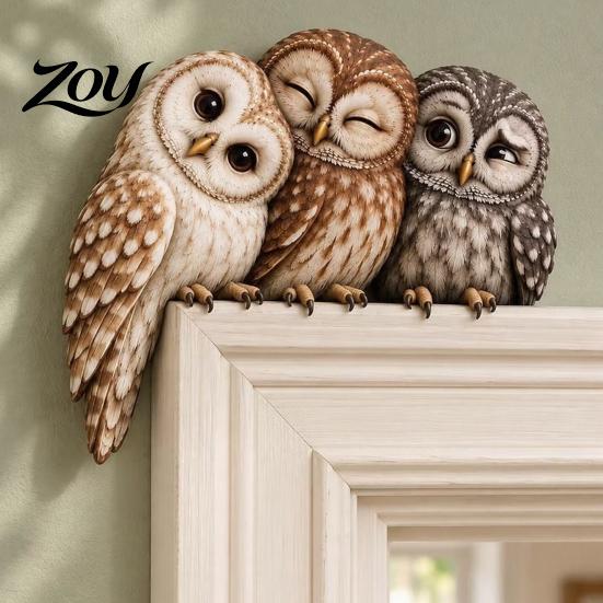Bird Lover Gift for Teachers Wooden Owl Door Topper, Corner Sitter Decor, Whimsical Woodland Animal Rustic Farmhouse Frame Accent Ornament Frame,