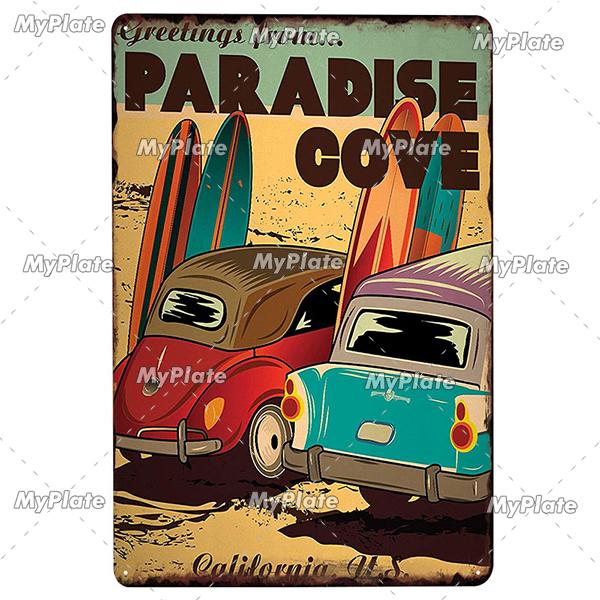 [MyPlate] SUMMER Vintage Metal Sign Tin Sign Wall Decor For Bar Beach Plaque Pub Club Poster Wall Decor Hawaii/California/Miami
