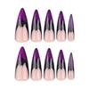 24 PCs Halloween Long Sharp Shape False Nail French Purple Wearable Nail Plate with 1 File and 1 Jelly Glue