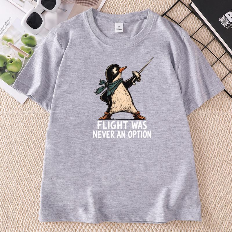 Flight Was Never An Option Graphic T Shirts Funny Penguin Tee Unisex Unisex Dark Humor Animal T Shirt Round Neck Short Sleeve Tees