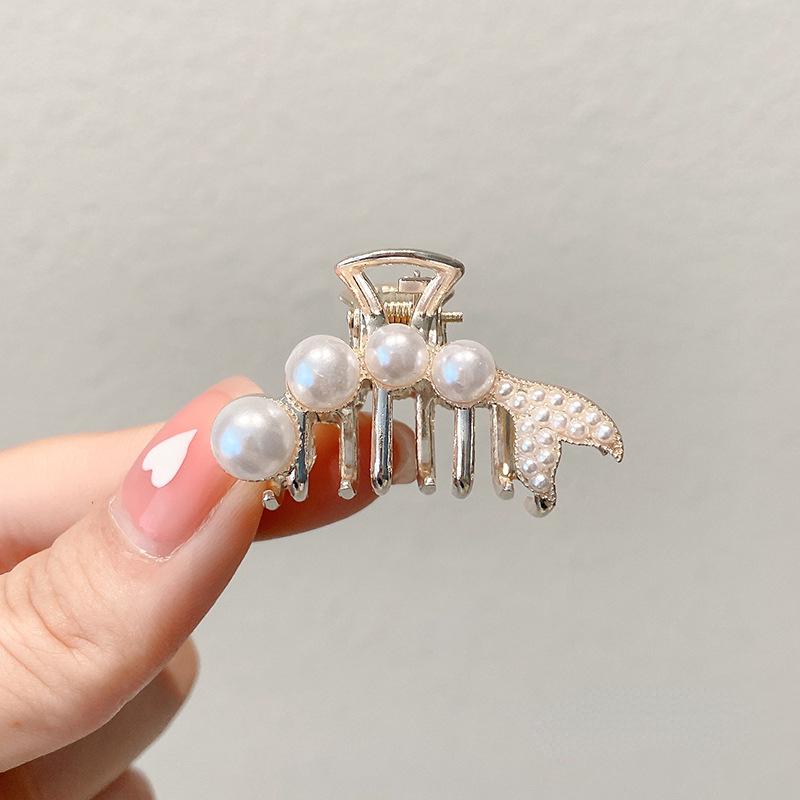 Маленькая заколка для волос Pearl Rhinaute, женская сетчатая заколка для знаменитостей, нежный высокий зажим для хвоста, корейская расширенная заколка для волос с боковым разрезом, головной убор