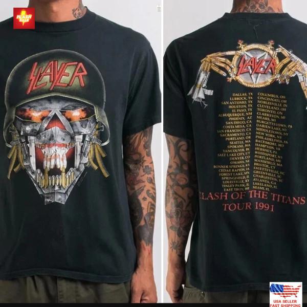 Trending Vintage 1991 Slayer Clash Of The Titans Tour T-Shirt Unisex T-Shirt
