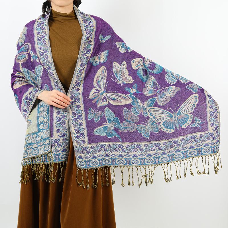 2024 Ретро Этнический Длинный Шарф-Шаль с Кисточками для Женщин - Мода Осень/Зима, Теплая Накидка на Шею