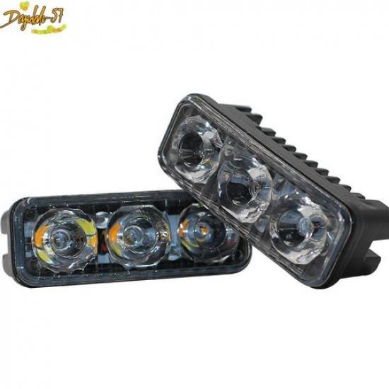 Car Daytime Running Light 3 LED White DRL Amber Turn Signal Front Fog Lamp 2PCS