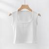 Women's Wide-Strap White Camisole: Pure Cotton, Large Size, All-Season, Beautiful Back Design, Side-Breast Coverage, Inner and Outer Wear.