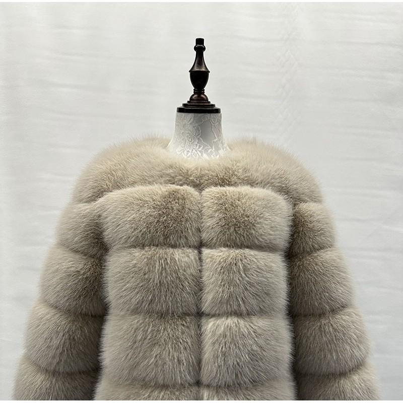 Womens Faux Fur Coat With Fox Hair Trim Design Long Sleeve Winter Warm Outerwear