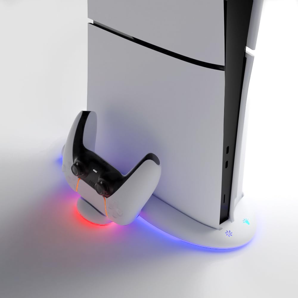Стойка Blitzowl для PS5 Slim и Зарядное устройство для контроллеров с охлаждением RGB, вертикальная и горизонтальная, совместимое с версиями с дисководом и цифровой, док-станция для зарядки PS5