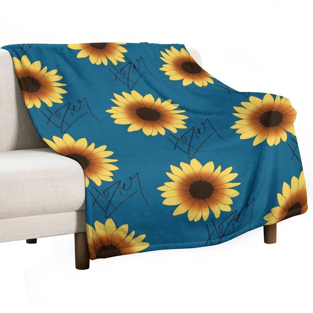 Hozier Signature Sunflower Floral Throw Blanket Plaid on the sofa Sofa Throw Extra Large Throw Camping Blankets