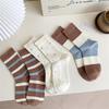Женские носки с вышивкой в виде мультяшного медведя для девочек, милые носки Kawaii, женские полосатые вязаные хлопковые носки средней длины в корейском стиле