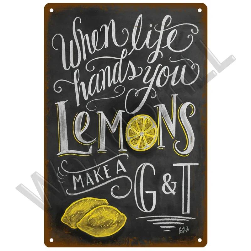 Metal Sign Vintage Tin Signs Retro Decorations Gin & Tonic Cocktail Plate Decorative Poster Plaque Bar Kitchen Home Wall Decor