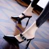 High Heel Baotou Sandals Women's Summer Patent Leather Pointed Toe Shallow Slip Rhinestone Buckle Stiletto Half Slippers