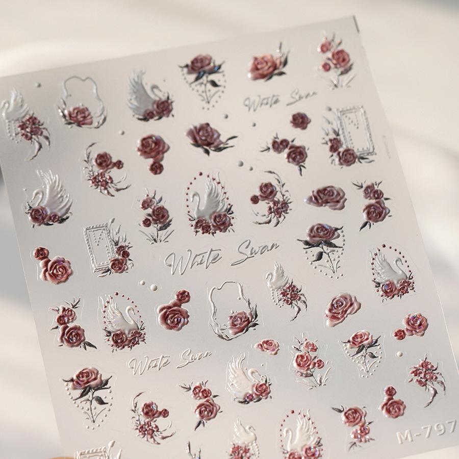 1pcs 5D Exquisite Flower Nail Art Stickers Colorful Macaron Flower Nail Decoration Decals DIY Adhesive Accessory