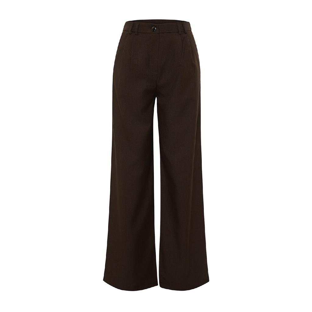 Brown Wide Leg Pleated Woven Trousers Twoaw22pl0475