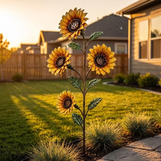 Outdoor Backyard Decorations Vintage Sunflower Hummingbird Feeder, Metal Garden Stake Water Station, Decorative Sturdy Soil Mount Bird Feeder