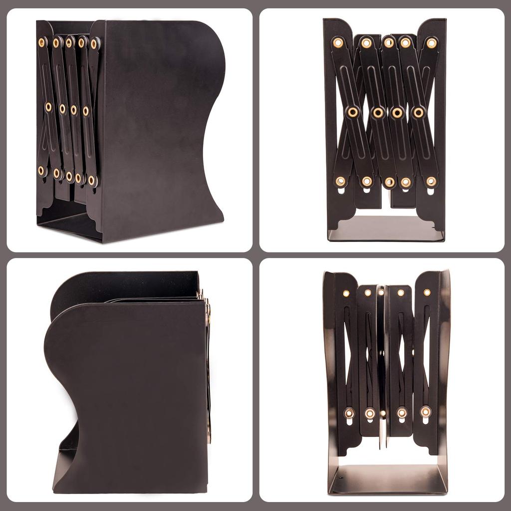 ALIOBC Extendable Metal Desktop Bookshelf with Magazine and Document Newspaper Retractable Office Brown Bookends, Anti-Tip Dividers, Storage, Files,