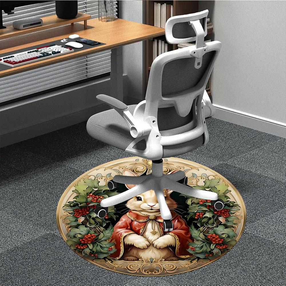 1pc Rabbit Ornament Office Round Rug, Carpet for Office, Gaming, Lightweight Round Floor Mat yy260208058