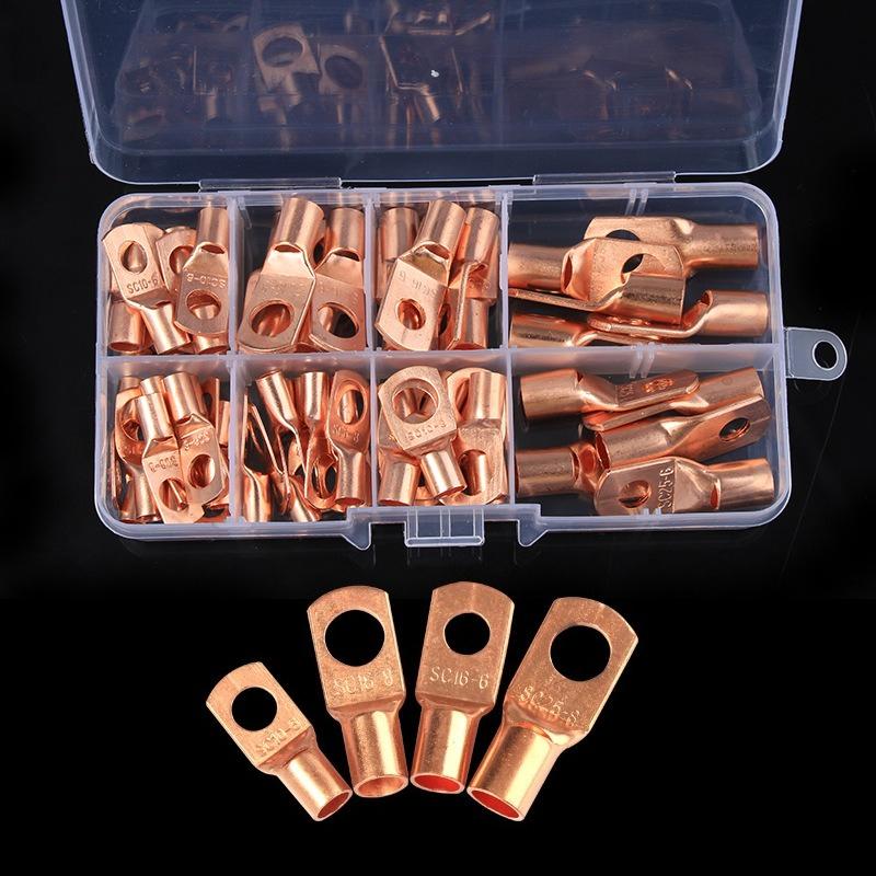 140Pcs/Box SC Copper Open Barrel Terminals with Black Heat Shrink Tubing Bare Cable Connectors