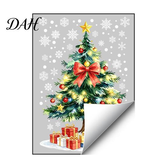 Christmas Window Clings Tree Static Sticker, Waterproof PVC Decal, Watercolor Snowflake Pattern Stickers Glass for Holiday Home Decor Accents