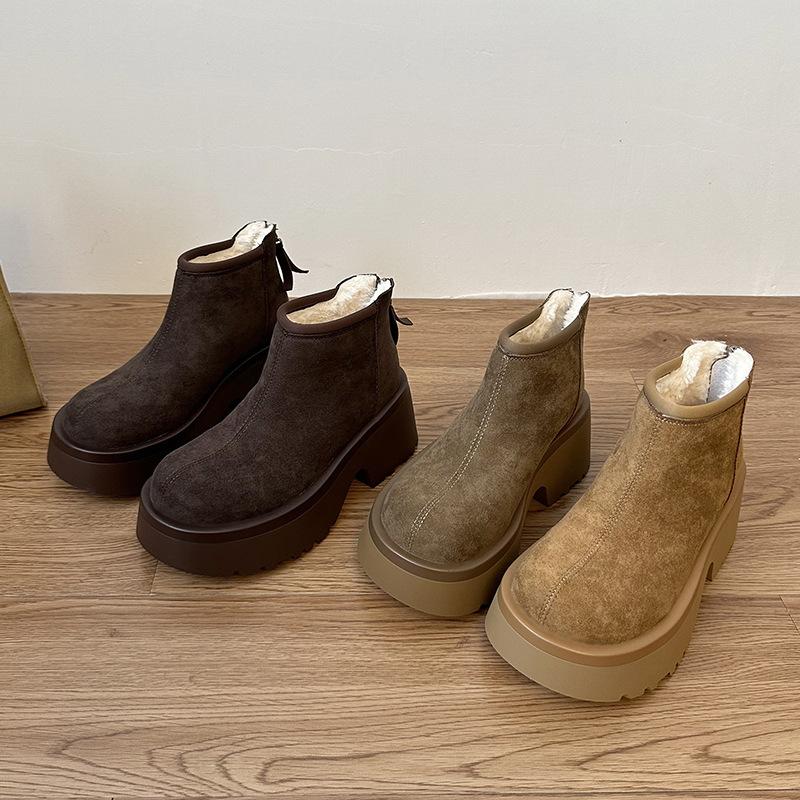 Зимние бархатные сапоги Muffin 2024, теплые, с застежкой-молнией сзади, с круглым носком, утолщенные, короткие, женские, ретро, на платформе, хлопковые туфли