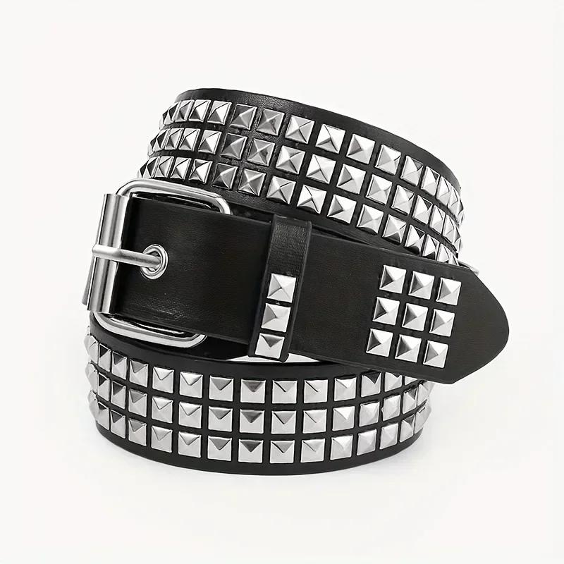 New Square Bead Rivet Belt Metal Pyramid Belt Men and Women Punk Hardware Jeans Belt Y2K Belt Designer Belt Women's Belts