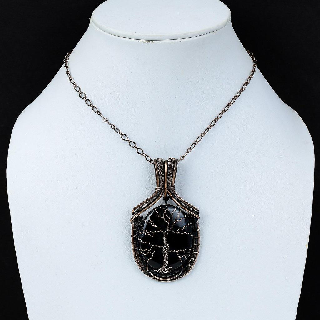 Древо жизни, черный оникс, драгоценный камень, чистая медная проволока, обернутая ювелирным кулоном ручной работы