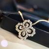 925  high carbon diamond hollow flower-shaped zircon ring water drop round flower necklace female party birthday jewelry